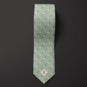Sage Green Floral Inspired Pattern Neck Tie