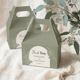 Sage Green Floral Ivory Arch Wedding Thank You Favor Boxes