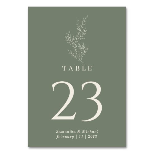 Sage Green Floral Ivy Wedding Table Number