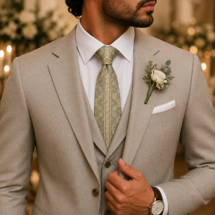 Sage Green Floral Jacquard Wedding Neck Tie