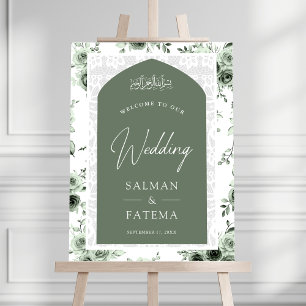 Sage Green Floral Lace Muslim Wedding Welcome Sign