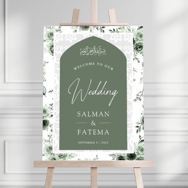 Sage Green Floral Lace Muslim Wedding Welcome Sign (Creator Uploaded)