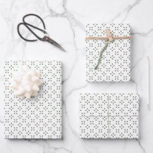Sage Green floral Leaves pattern white gift Wrapping Paper Sheets