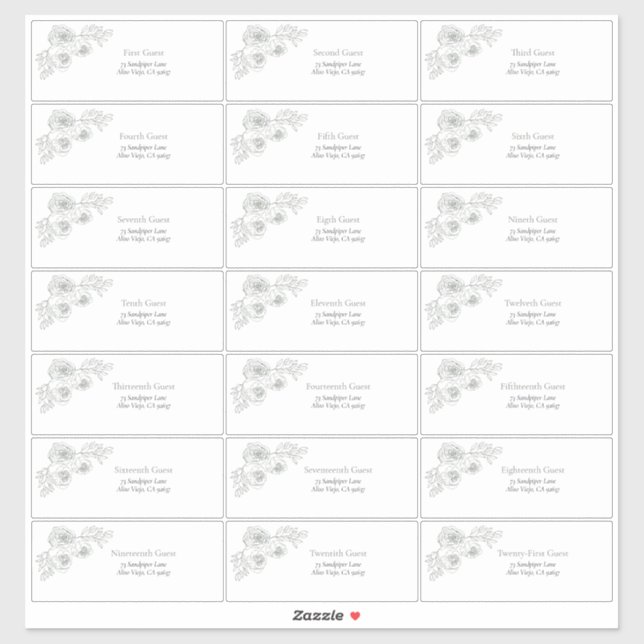 Sage Green Floral Line Art Guest Address Sticker (Sheet)