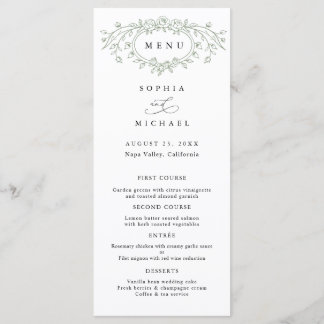 Sage Green Floral Line Art Wedding Flat Menu