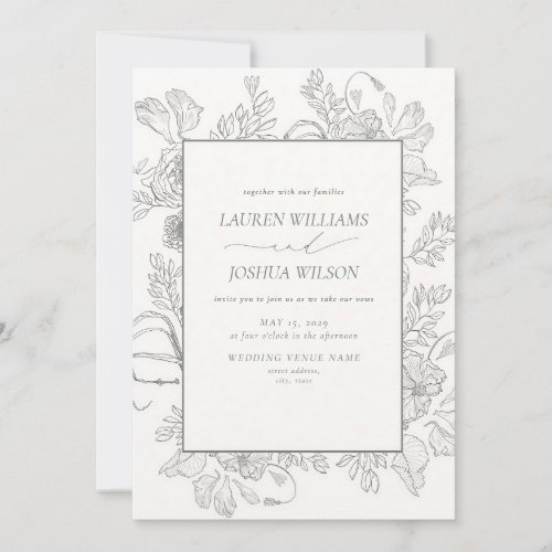 Sage Green Floral Line Art Wedding Invitation