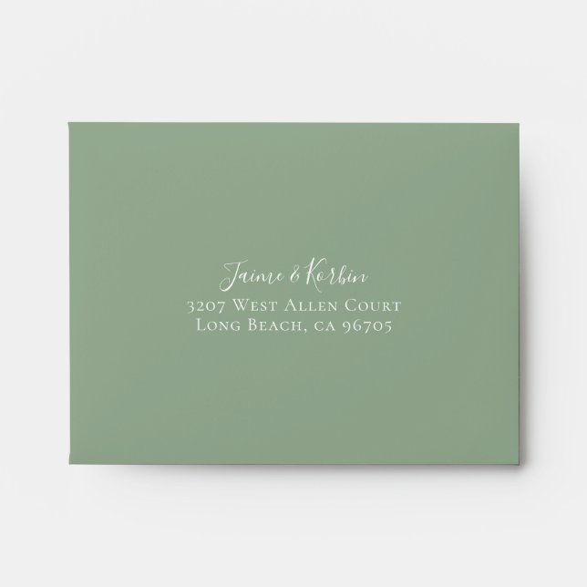 Sage Green Floral Lined RSVP Return Address Envelope (Front)