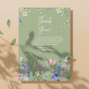 Sage Green Floral Love is in Bloom Bridal Shower Thank You Card