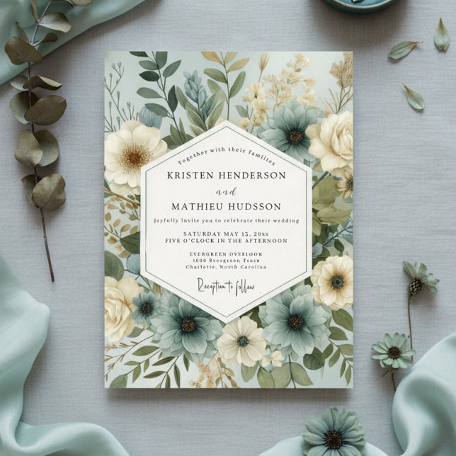 Sage Green Floral Meadow Wedding Invitation (Creator Uploaded)