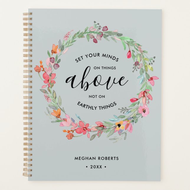 Sage Green Floral Modern Personalized Scripture Planner (Front)
