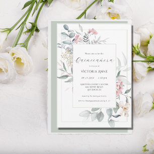 Sage Green Floral Modern Quinceañera Invitation