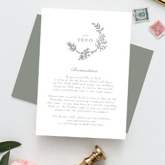 Sage Green Floral Monogram Wreath Wedding Enclosure Card