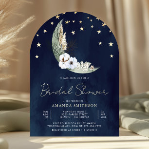 Sage Green Floral Moon Arch Navy Bridal Shower Invitation