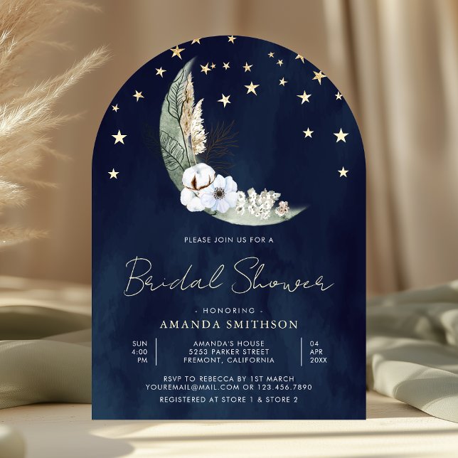 Sage Green Floral Moon Arch Navy Bridal Shower Invitation (Creator Uploaded)