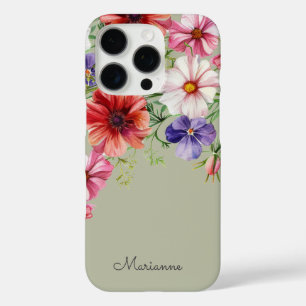 Sage Green Floral Name Personalized iPhone 16 Pro Case