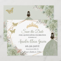 Sage Green Floral Pampas Grass Quinceanera Gold