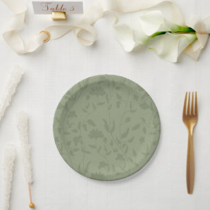 Sage green floral paper plates