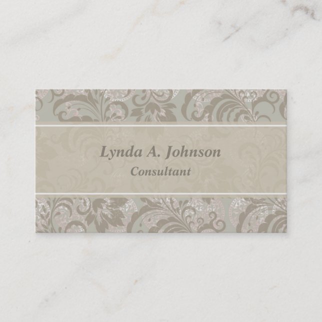 Sage Green Floral Pattern Professional Business Card (Front)