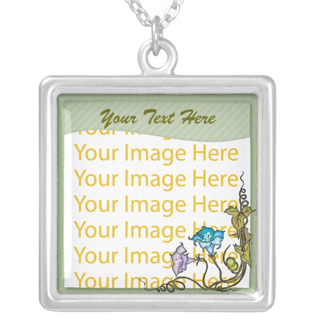 Sage Green Floral Photo Frame  Necklace (Front)