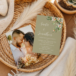 Sage Green Floral Photo Wedding Invitation