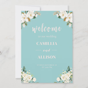 Sage Green Floral pink Wedding Welcome Sign Invitation