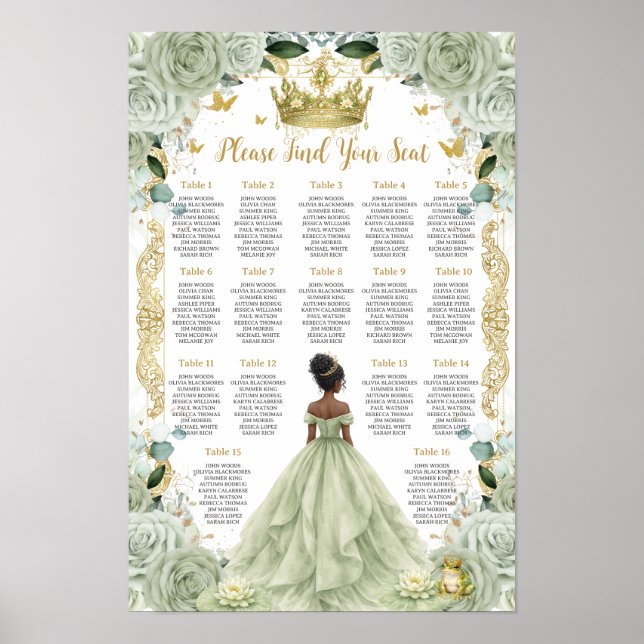 Sage Green Floral Princess and Frog Seating Chart (Front)