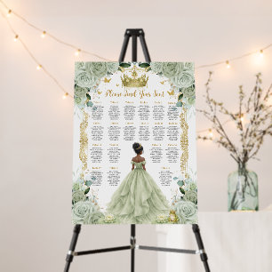 Sage Green Floral Princess and Frog Seating Chart Foam Board