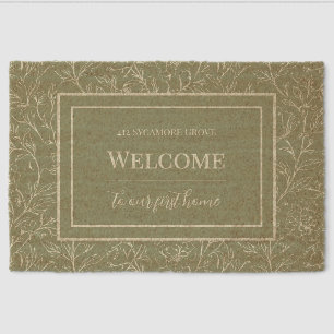 Sage Green Floral Print Fiber Doormat