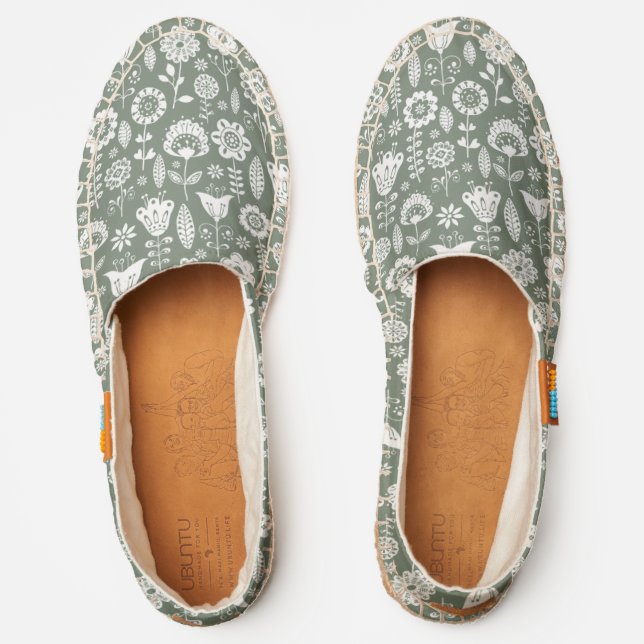 Sage Green Floral Print UBUNTU Espadrilles (Front)