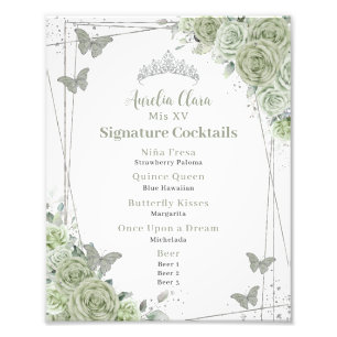 Sage Green Floral Quinceanera Signature Cocktails Photo Print