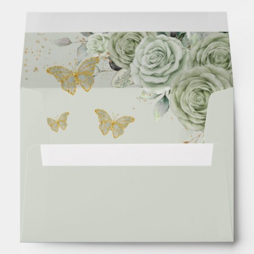  Sage Green Floral Quinceaera Sweet 16 Butterfly Envelope