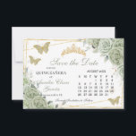 Sage Green Floral Quinceanera Sweet 16 Calendar Save The Date<br><div class="desc">Edit this calendar style save the date card with your own details.  Change the month and dates.  Click "Edit using design tools" to access the design area and move the gold heart icon to mark your occasion's date.  Matching items available in store.  (c) The Happy Cat Studio</div>