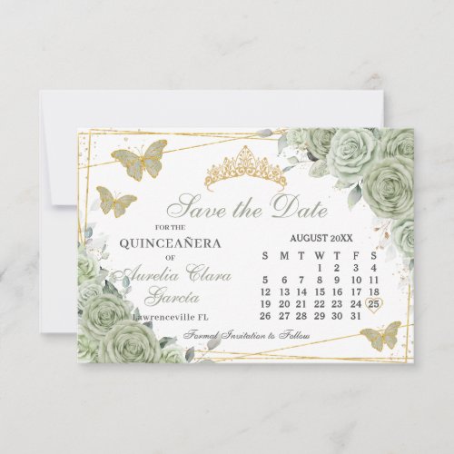 Sage Green Floral Quinceanera Sweet 16 Calendar Save The Date