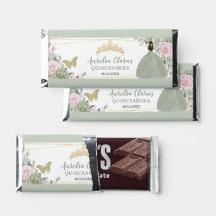 Sage Green Floral Quinceañera Sweet 16 Princess Hershey Bar Favors
