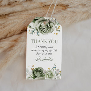 Sage Green Floral Quinceanera Thank You Favor Gift Tags