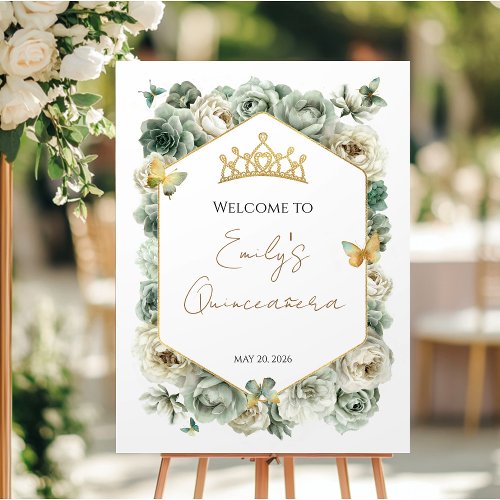 Sage Green Floral Quincea&#241;era Welcome Sign
