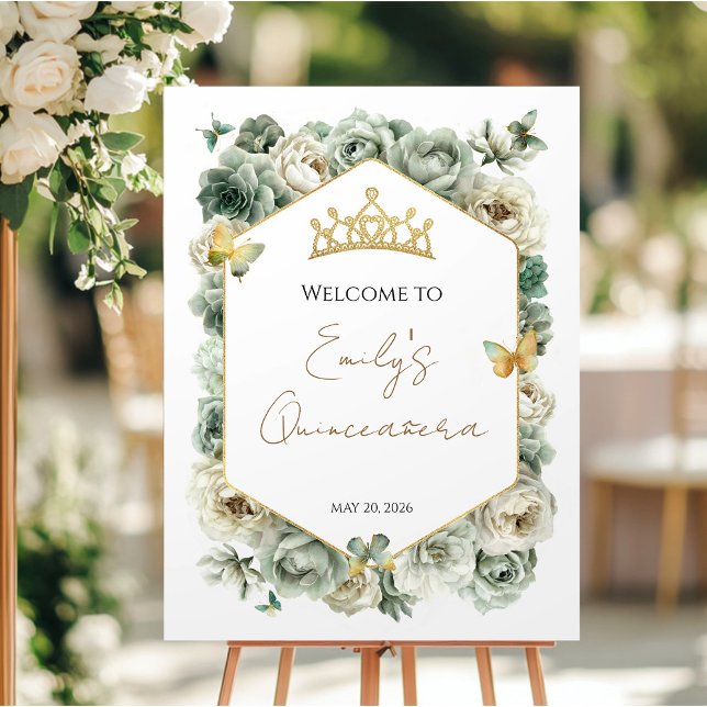Sage Green Floral Quinceañera Welcome Sign (Creator Uploaded)