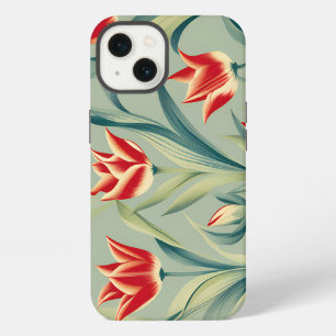 Sage Green Floral Red Tulips iPhone 13 Case