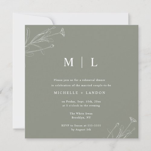 Sage Green Floral Rehearsal Dinner Invitation