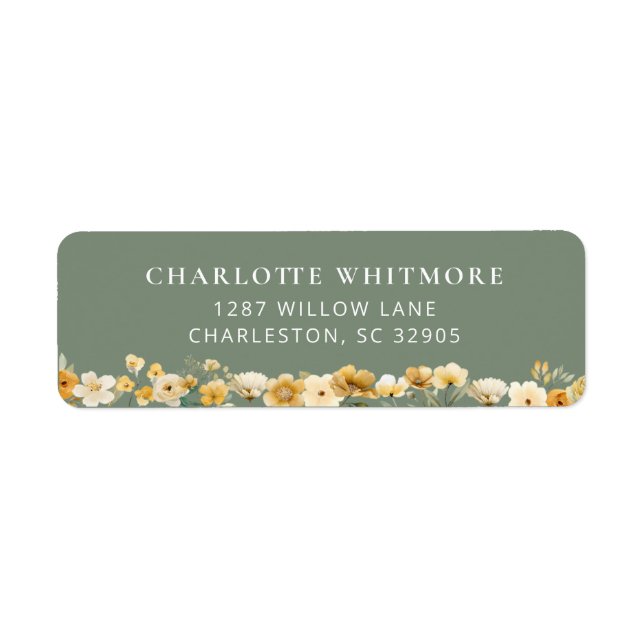 Sage Green Floral Return Address Label (Front)