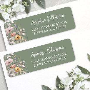 Sage Green Floral Return Address Label