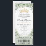 Sage Green Floral Rose Gold Quinceañera VIP Ticket Invitation<br><div class="desc">Personalize this pretty sage green floral Quinceañera / Sweet 16 birthday ticket style invitation easily and quickly. Simply click the customize it further button to edit the texts, change fonts and fonts colors. Featuring beautiful watercolor sage green flowers and a gold princess crown. Perfect for Quinceanera, Sweet Sixteen, 18th birthday,...</div>