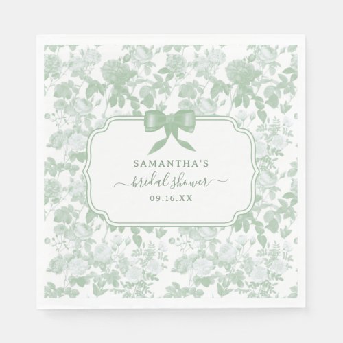 Sage Green Floral Roses Chinoiserie Bridal Shower Napkins