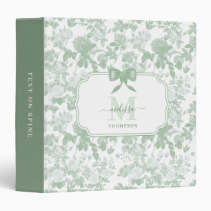Sage Green Floral Roses French Chinoiserie Pattern 3 Ring Binder