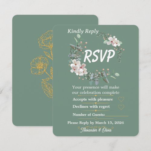 Sage Green Floral RSVP Card Editable