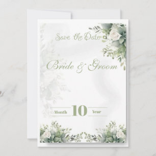 Sage Green Floral Save the Date Card Botanical W