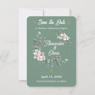 Sage Green Floral Save The Date Editable