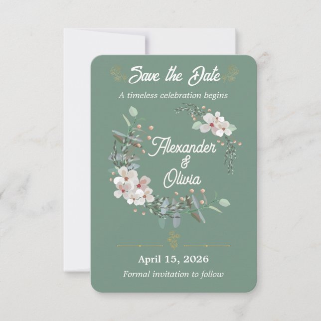 Sage Green Floral Save The Date Editable (Front)