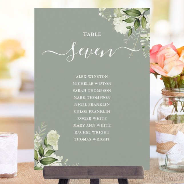 Sage Green Floral Seating Plan Table Number (Sage Green Floral Seating Plan Table Number)