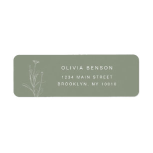 Sage Green Floral Simple Return Address Label